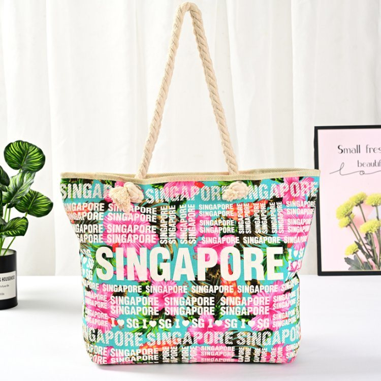 Customized Logo Printing Canvas Handbag Women Summer Letter Foam Beach Bag