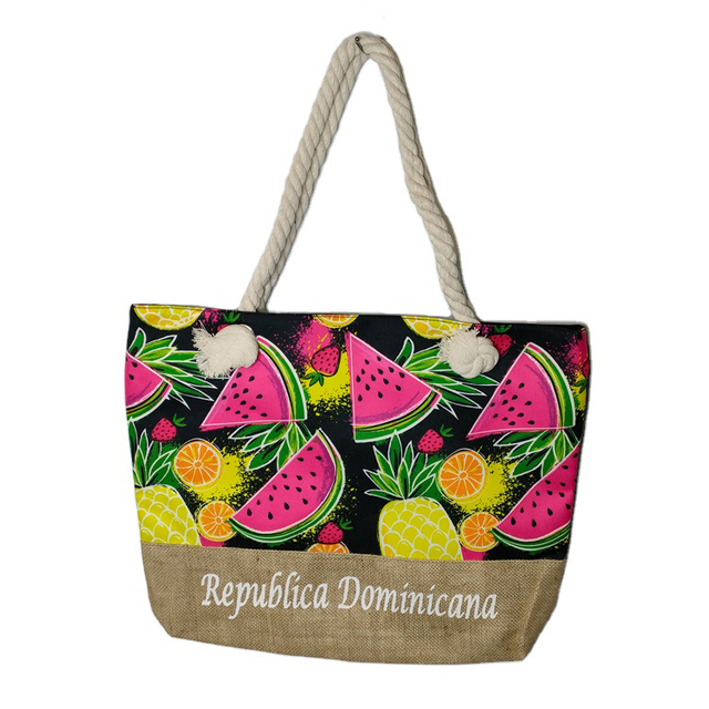 Custom Logo Women Casual Rope Handle Linen Pink Stripe Beach Bag