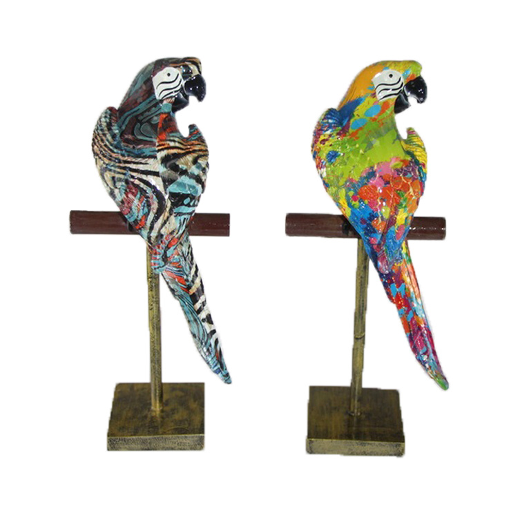 Custom Colorful 3D Home Table Decoration Resin Birds Parrot Statue for Sale