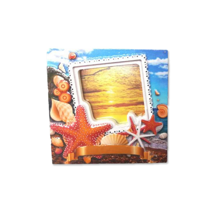 Custom Printed Mini Beach Themed Resin Photo Frame Fridge Magnet for Souvenir Gift