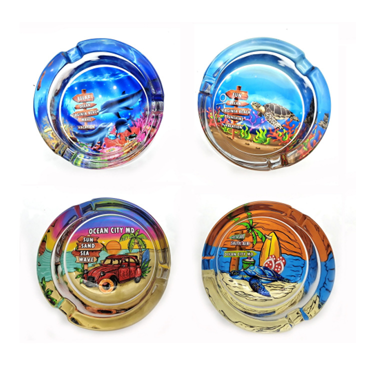 Wholesale Mini Round Glass Ashtray Tourist Souvenir Glass Ash Tray Custom