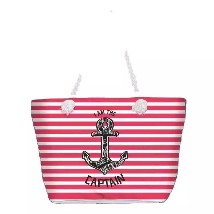 Custom Logo Women Beach Tote Bags Canvas Large Striped Beach Bag