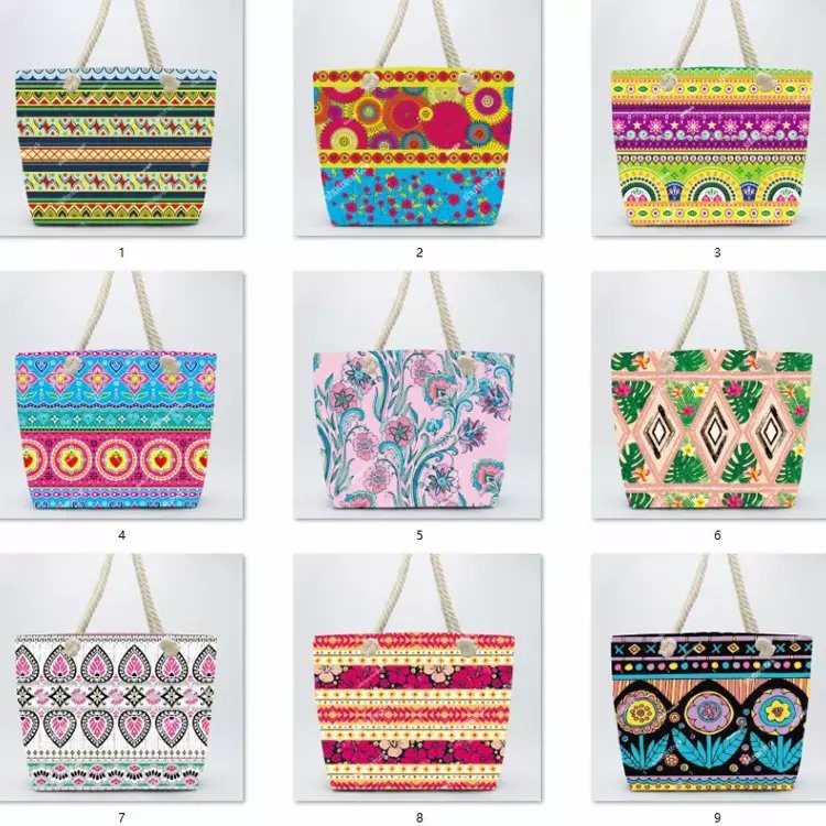 Factory Wholesale Print Women Boho Canvas Beach Bag Mandala Tote Bags