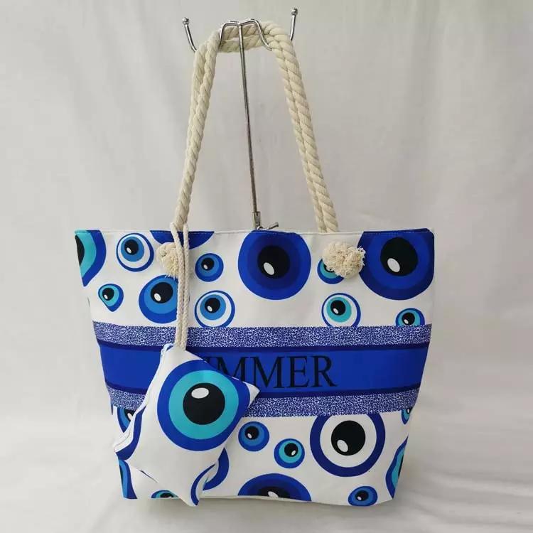 Wholesale Women Canvas Beach Bag Evil Eye Tote Bag