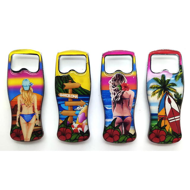 Custom Beach Souvenir Metal Bottle Opener with Refrigerator Magnet