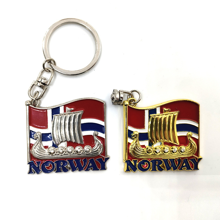 Custom Enamel Alloy Metal Flag Viking Boat Iceland Norway Souvenir Keychain