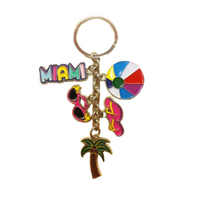 Custom Alloy Metal Beach Los Angeles Souvenir Keychain with 3 Charms