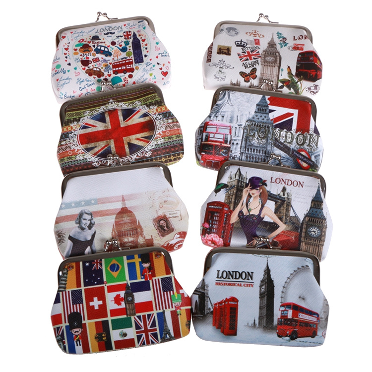 Custom Printed PU Leather Coin Pouch Wallet Tourist Gift London Souvenir Coin Purse