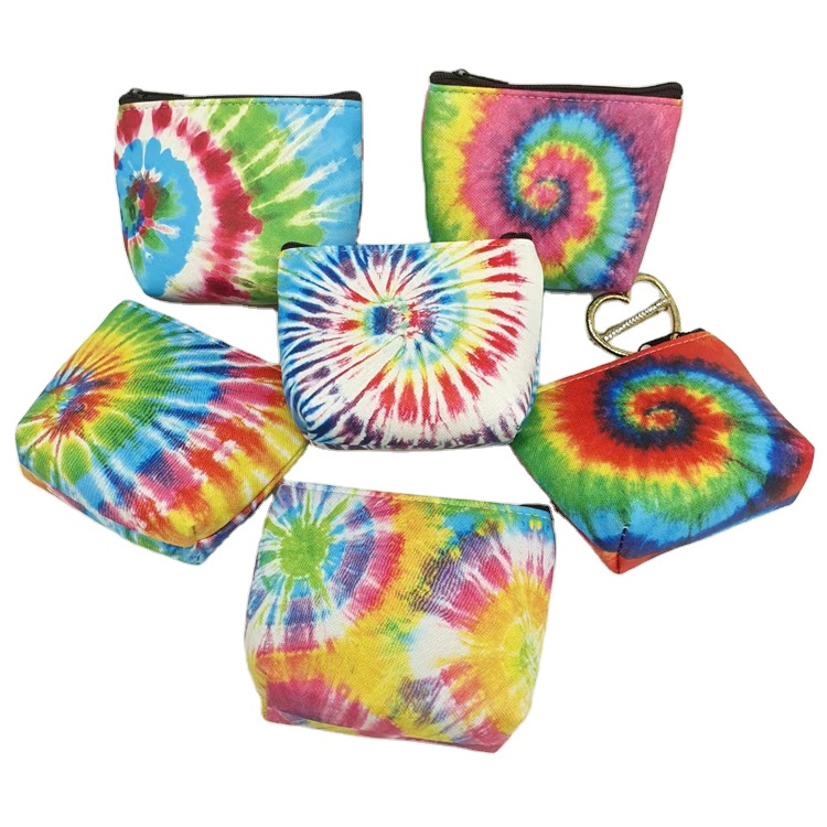 Wholesale Unique PU Leather Women Rainbow Coin Wallet Zipper Tie Dye Coin Purse