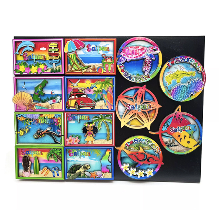 Wholesale Custom Turtle Palm Tree Beach Souvenir Epoxy Foil MDF Wood Fridge Magnet