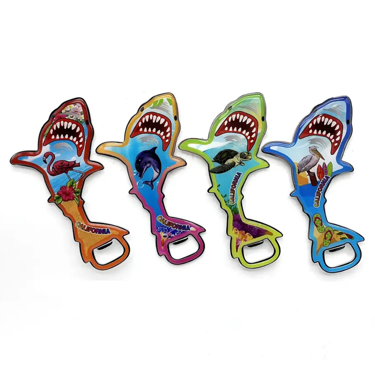 Custom Ocean Souvenir Animal Shape Epoxy Stainless Steel Shark Bottle Opener