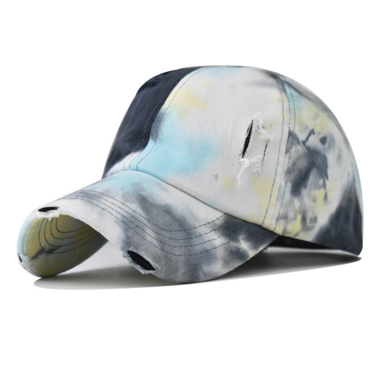 Wholesale Custom Men Women Unisex Denim Washed Distressed Tie Dye Trucker Hat