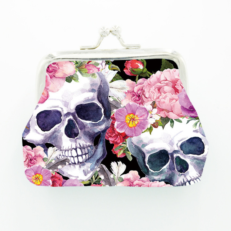 Wholesale Printing Kiss Lock Mini Change Purse Skull Wallet Coin Purse