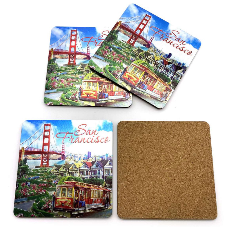 Custom Logo Printing Tourist Souvenir MDF Coaster Gold Foil Coaster