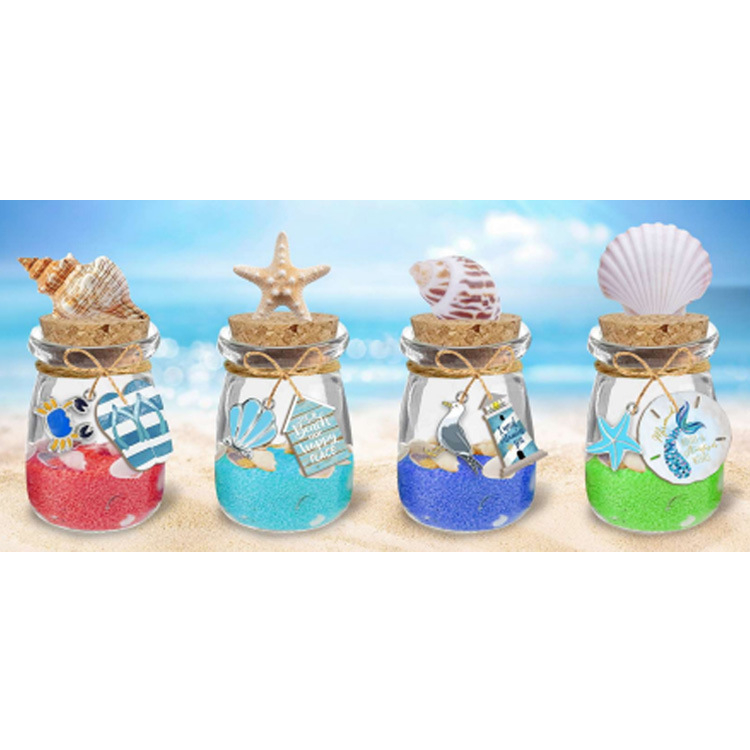 Mini Beach in a Bottle Keychain with Real Sea Shells Colored Sand Novelty Gift