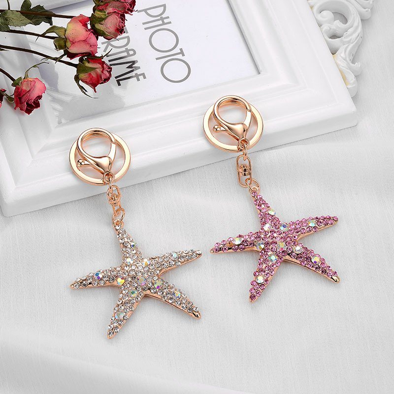 Fashion Bag Accessory Keychain Pendant Diamond Rhinestones Starfish Star Keychain