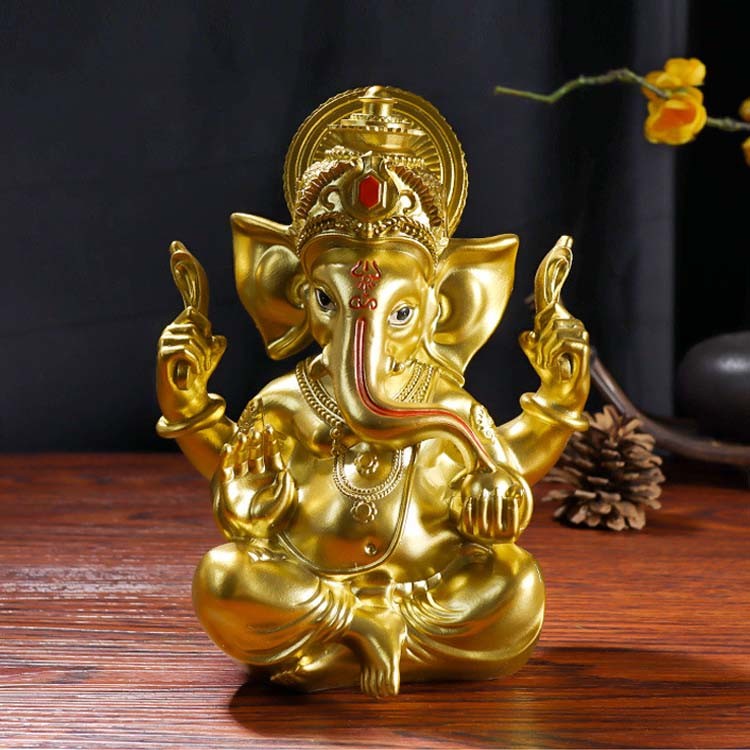 Wholesale Hindu God Statue Resin Gold Ganesh Statue