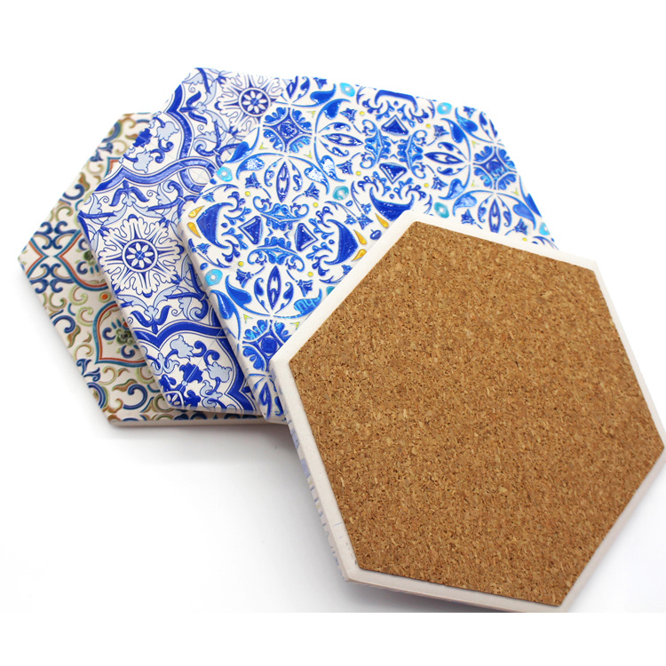 Custom Stone Coaster Embossed Printing Ceramic Hexagon Coaster