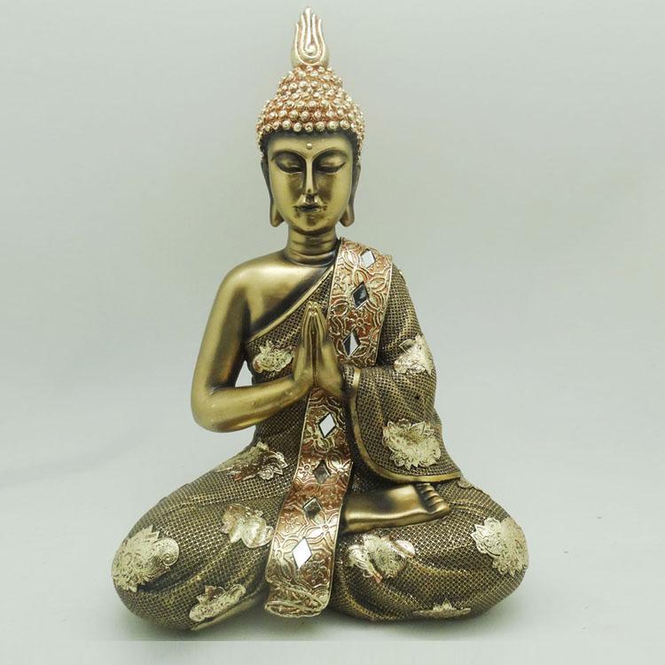 Home Decor Religious Craft Sitting Buddha Resin Gold Color Statues Buddha Statue