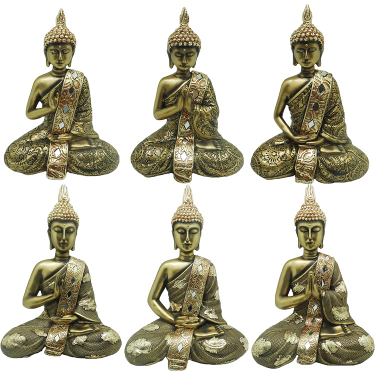 Home Decor Religious Craft Sitting Buddha Resin Gold Color Statues Buddha Statue