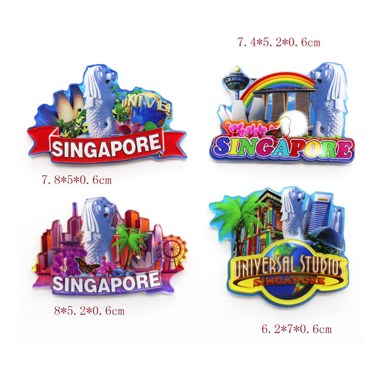 Custom Printed Acrylic Singapore Travel Souvenir Fridge Magnets