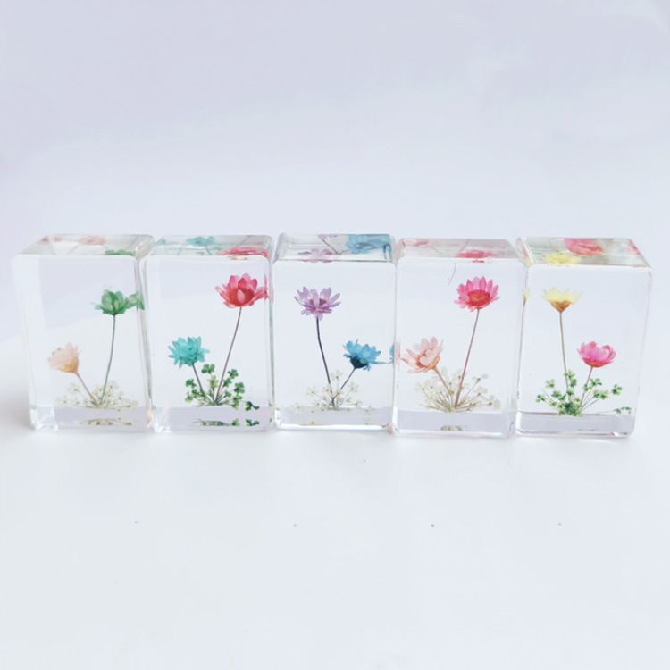 Wholesale Tourist Souvenir Gift Acrylic Crystal Resin Dried Flower Paperweight for Home Table Decor