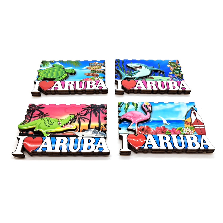 Custom Tropical Beach Flamingo Wood Fridge Magnet Tourist Souvenir Aruba