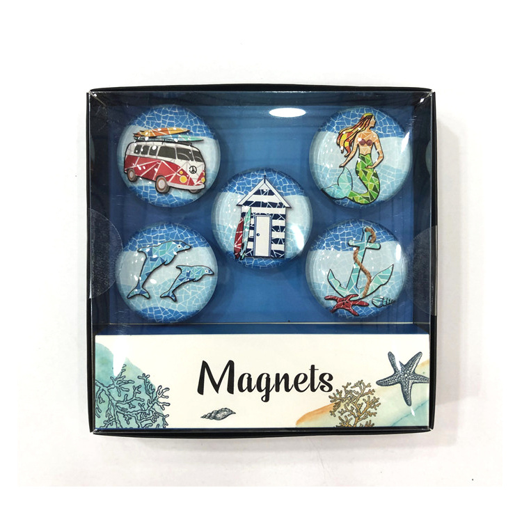 Custom Round Souvenir Glass Fridge Magnet Set