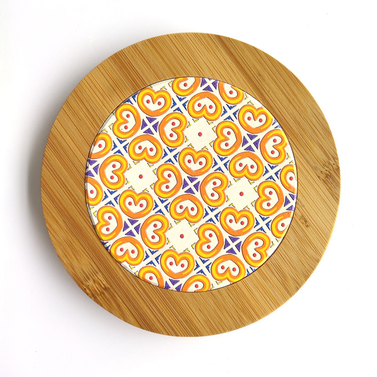 Custom Printing Pot Coaster Ceramic and Bamboo Coasters