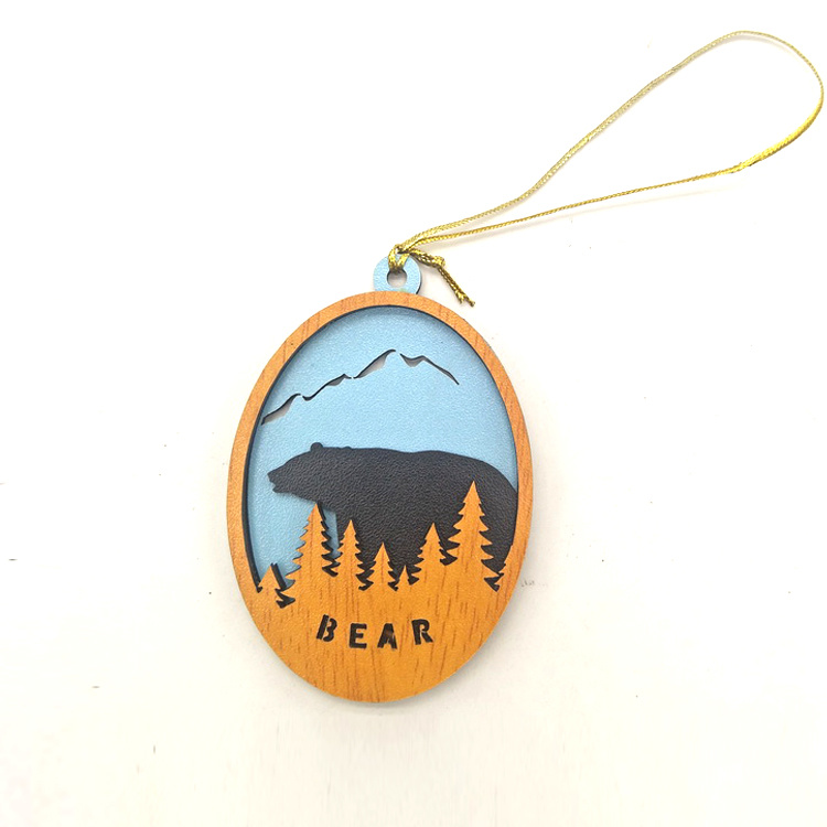 Custom Cut out Christmas Tree Hanging Wood Ornament Black Bear Wooden Christmas Ornaments