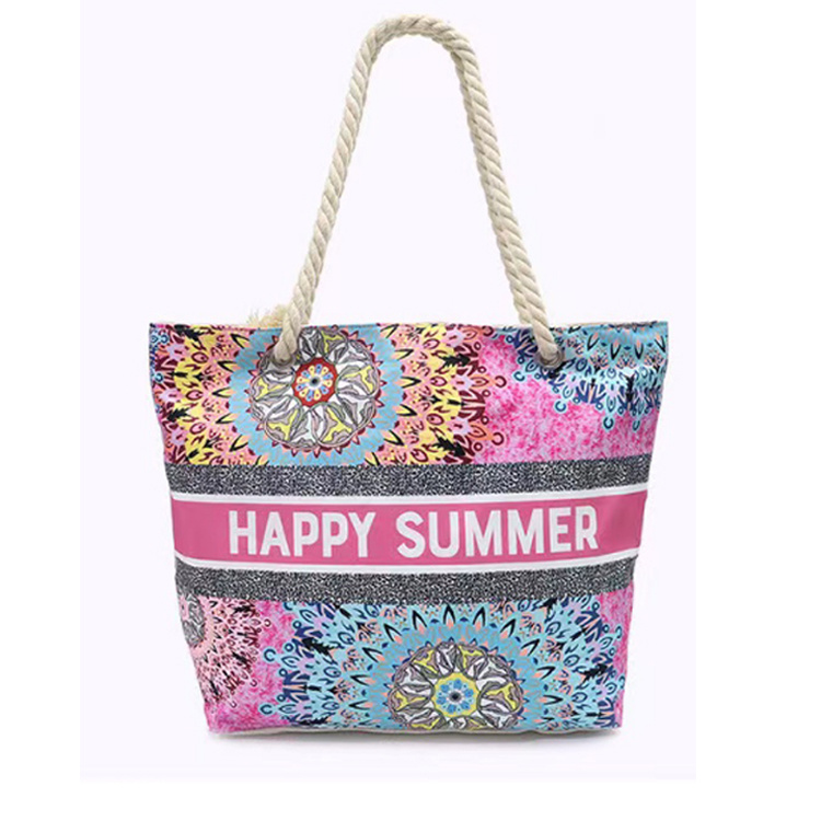 Custom Logo Printing Large Canvas Women Summer Tropical Floral Beach Bag