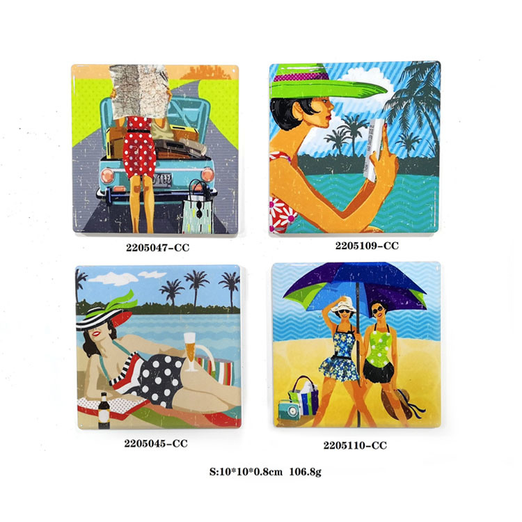 Beach Souvenir Gift Tropical Theme Coasters Custom Printing Round Ceramics Cork Beach Coaster for Drinks