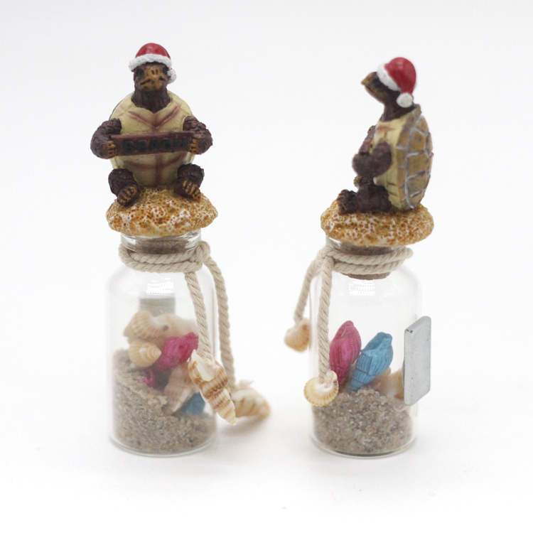 Tourist Beach Souvenir Cork Glass Bottle with Sand and Shell Inside