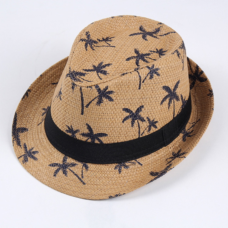 Custom Logo Natural Palm Tree Summer Beach Jazz Hats Paper Straw Fedora Hat Wholesale