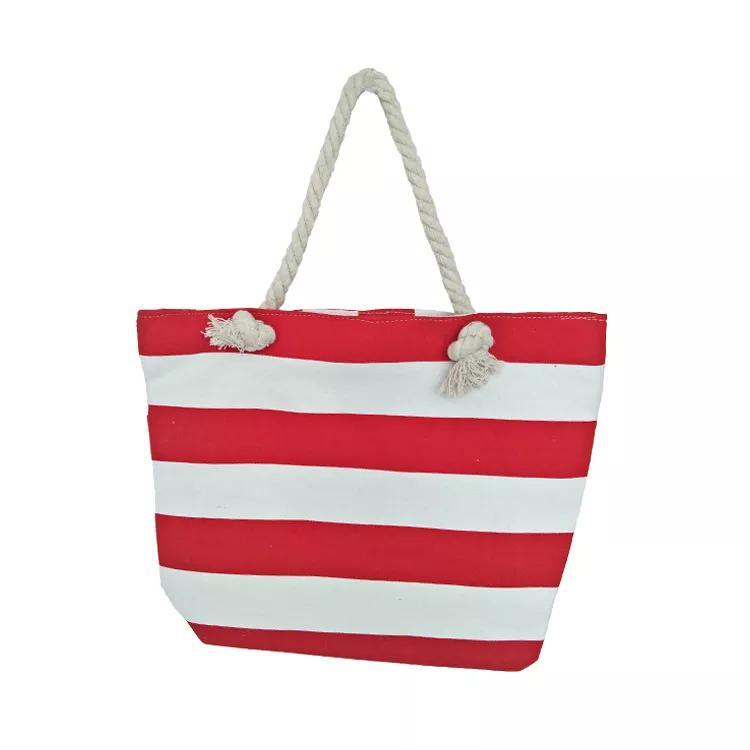 Custom Logo Women Beach Tote Bags Canvas Large Striped Beach Bag