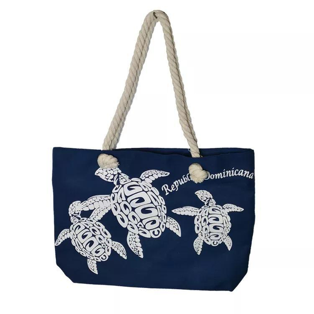 Custom Turtle Sea Printed Canvas Beach Tote Bag Women Summer Beach Bag Cotton Rope Handbag