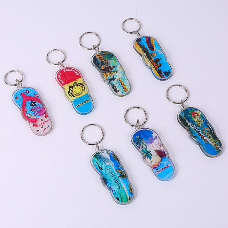 Customized Logo Tourist Souvenir Beach Key Chain Acrylic Flip Flops Keychains