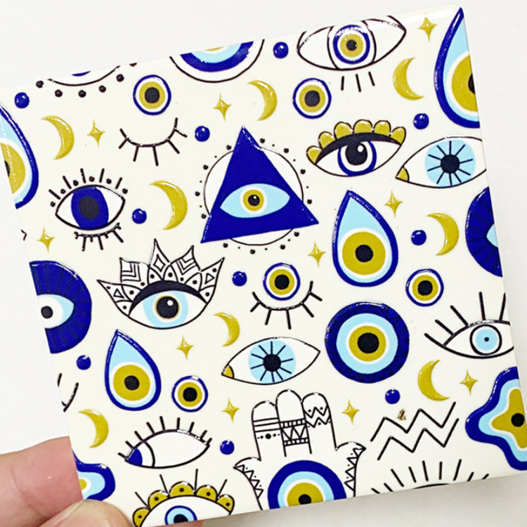 Wholesale Home Decorative Evil Eye Souvenir Gift Ceramic Square Evil Eye Coaster