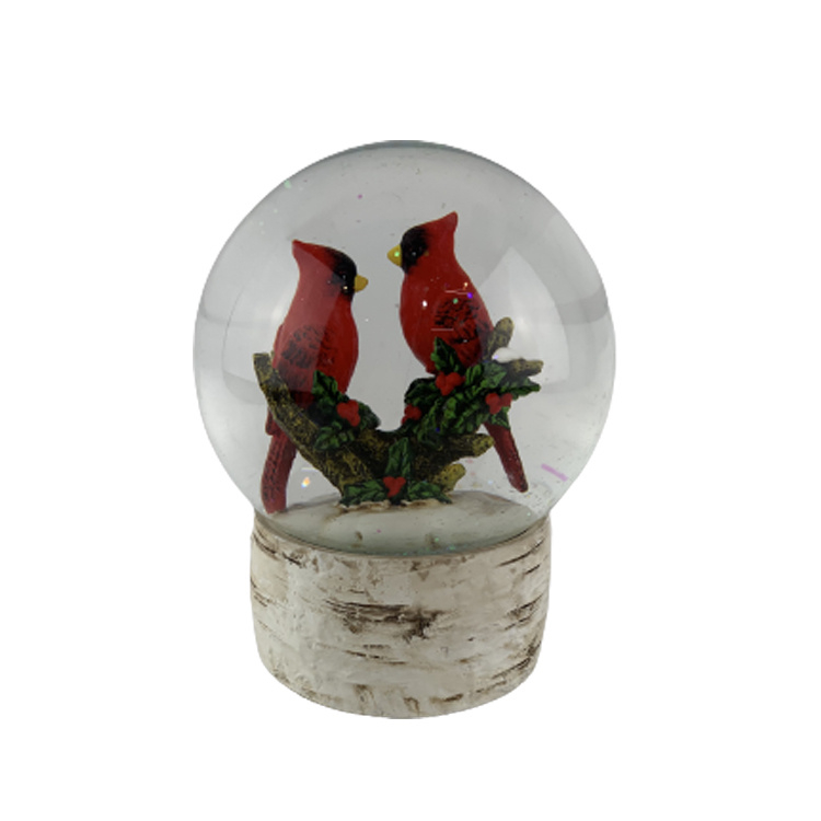 Wholesale Christmas Souvenir Gift Animal Snow Ball Resin Cardinal Red Bird Snow Globe