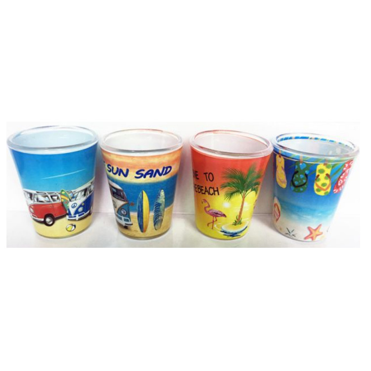 Tropical Summer Beach Seaside Souvenir Shot Glass with Custom Decal Logo 2oz Tequila Shot Glasses