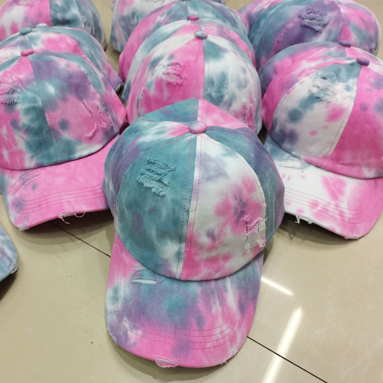 Wholesale Custom Men Women Unisex Denim Washed Distressed Tie Dye Trucker Hat