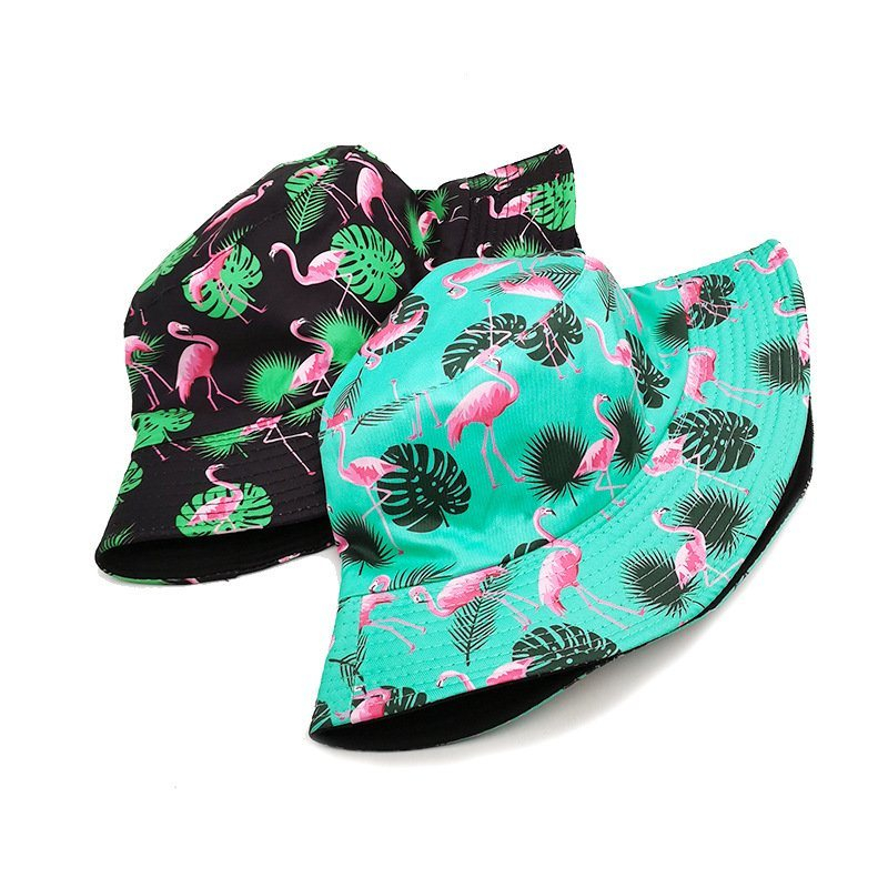 Wholesale Beach Fisherman Hat Floral Summer Tropical Plant Flamingo Bucket Hat