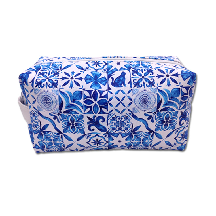 Custom Logo Beach Print PU Leather Large Capacity Travel Organizer Makeup Cosmetic Bags