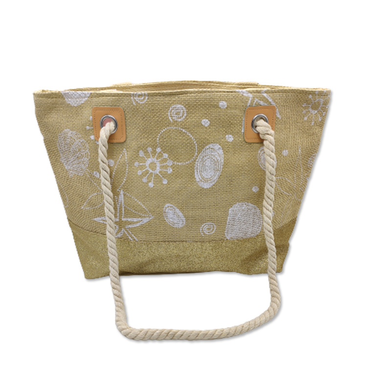 2023 Women Summer Sea Shell Straw Beach Bag Gold Tote Bag