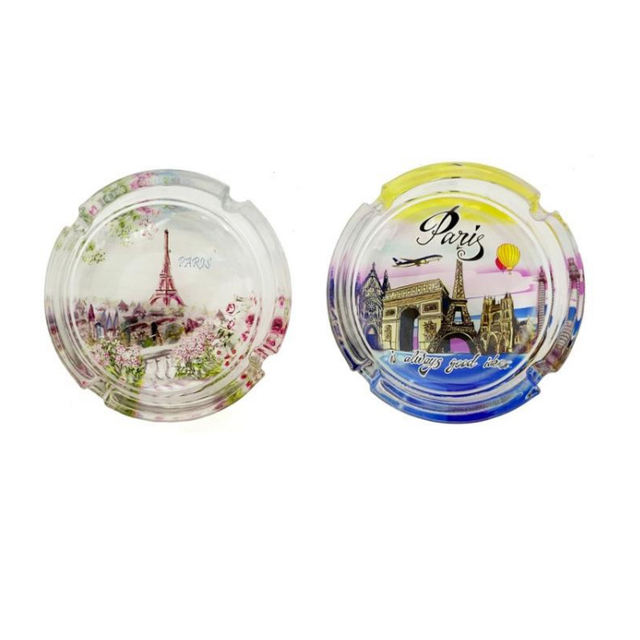 Wholesale Paris City Souvenir Ashtray Custom Round Souvenir Glass Ashtray