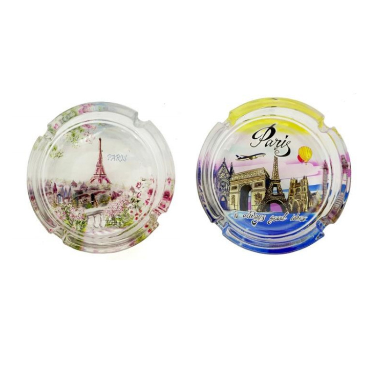 Wholesale Paris City Souvenir Ashtray Custom Round Souvenir Glass Ashtray