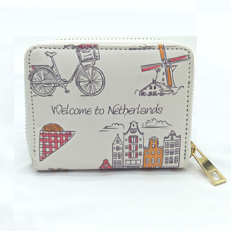 Custom Print Tourist Souvenir PU Leather Zipper Mini Short Wallet for Women