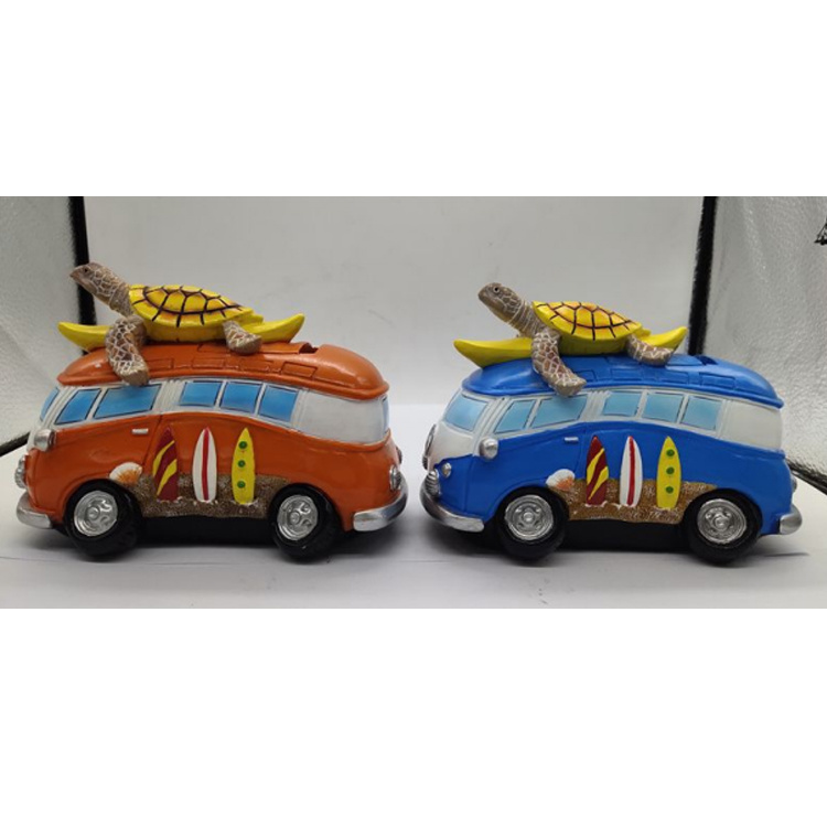 Customized Beach Bus Car Shape Resin Coin Bank for Kids