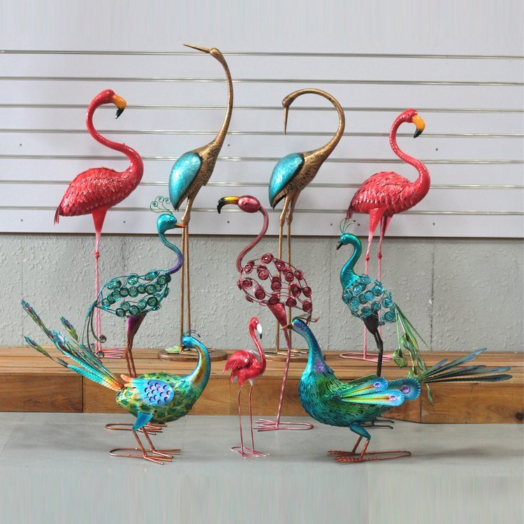 Garden Standing Pink Flamingo Ornaments Statue Tall Yard Art Decor Metal Bird Sculpture