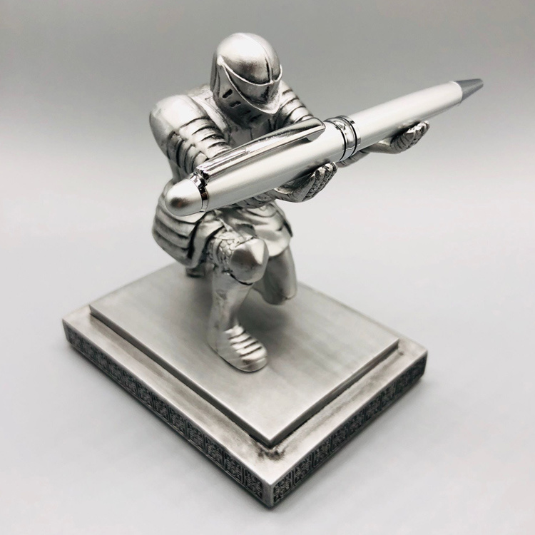 Resin Soldier Ornament Figurine Home Decor Resin Pencil Holder with a Pen for Men Gift